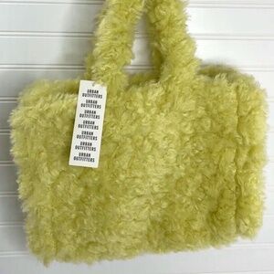 NWT URBAN OUTFITTERS Fuzzy Shag Tote Bag Purse Green Double Handle
